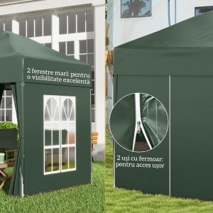 Cort 2x2 m impermeabil cu 4 pereti detasabili, cort pliabil din metal si poliester cu husa de transport, Verde - Img 7