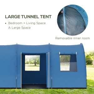 Cort de Camping pentru 5-6 Persoane cu 2 Uși, Ferestre și Buzunare de Depozitare, 475x315x215 cm, Albastru - Img 4