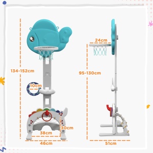 Coș de Baschet pentru Copii 5 în 1 cu Înălțime Reglabilă, Poartă de Fotbal și Golf, 46x51x134-152 cm, Multicolor - Img 3