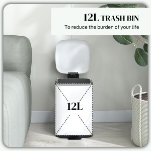 Coș de Gunoi de 12L cu Pedală, Închidere Silențioasă, din Metal și Plastic PP, 24,5x32x34,5 cm, Alb - Img 4