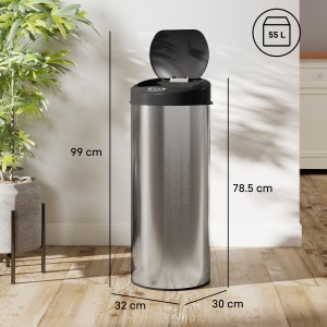Coș de gunoi de 55L cu senzor pentru deschidere automată și închidere amortizată, 32x30x78.5 cm, Argintiu - Img 3