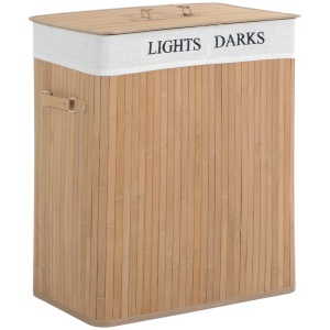 Cos de rufe din bambus cu capac si captuseala detasabila, natural, 52x32x63cm - Img 1
