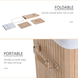 Cos de rufe din bambus cu capac si geanta detasabila din material, 40x30x60cm, natural - Img 4