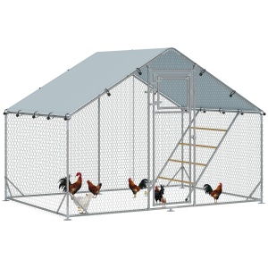 Coteț pentru Găini cu Copertină Impermeabilă și Rezistentă la UV, 300x200x195 cm, Argintiu