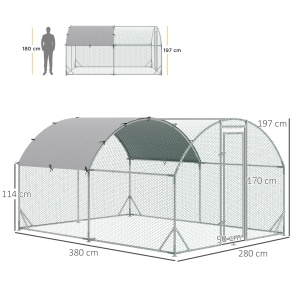 Coteț pentru Găini de Exterior, 2.8x3.8x2m Recintă din Oțel Zincat cu Acoperiș Impermeabil Anti-UV și Încuietoare, Găini, Iepuri și Rațe - Img 3