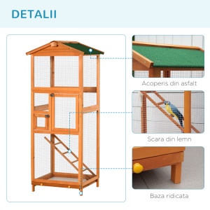 Cotet pentru Păsări Exterior din Lemn cu 2 Uși și Tava Extensibilă 68×63×165 cm - Img 7