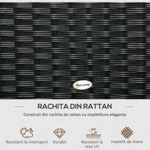 Cufar pentru Gradina din Ratan si Otel, Lada pentru Exterior cu Capac 95x60x58cm, Negru - Img 5