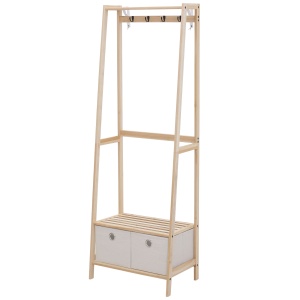 cuier cu raft, 58x36x168cm lemn natur - Img 1
