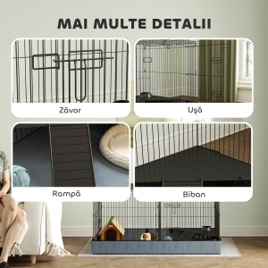 Cușcă 2-în-1 pentru Porcușori de Guineea, Cușcă pentru Iepuri, Țarc pentru Animale cu 2 Zone Separate și Fund Impermeabil din Material Oxford - Img 7