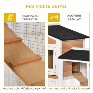 Cușcă de Exterior cu 2 Nivele, 6 Roți, Tavă Detașabilă, Rampă și Plasă Metalică, 157,4x53x99,5 cm, Galben - Img 6