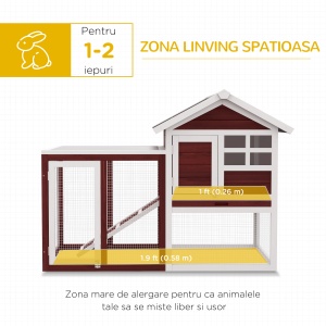 Cușcă de Exterior din Lemn cu Căsuță pentru Iepuri și Rampă, 122x62.6x92 cm, Maro și Alb - Img 4