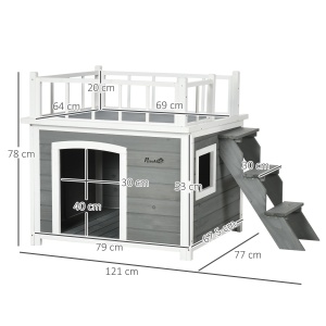 Cusca de exterior pentru caini cu balcon, scari, Cusca pentru caini rezistenta la intemperii cu picioare inaltate, ferestre, pentru caini de talie mica si medie - Img 3