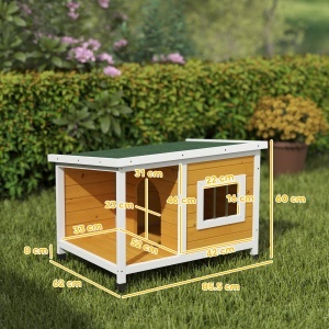 Cușcă pentru Câini de Exterior din Lemn cu Verandă Acoperită și Acoperiș Înclinat, 85.5x62x60 cm, Multicolor - Img 3