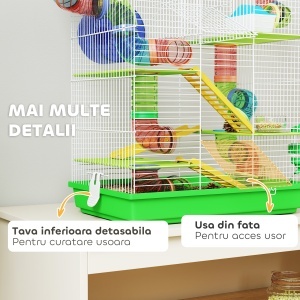 Cușcă pentru Hamsteri cu 5 Niveluri, Tuburi Colorate, Roată, Căsuță și Accesorii, 47x30x59 cm, Verde - Img 6
