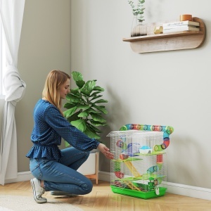 Cușcă pentru Hamsteri cu 5 Niveluri, Tuburi Colorate, Roată, Căsuță și Accesorii, 47x30x59 cm, Verde - Img 9