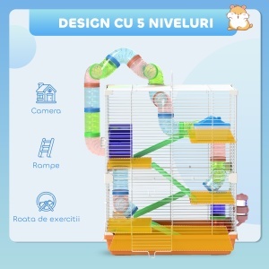 Cușcă pentru Hamsteri pe 5 Nivele cu Tuburi și Roată din Metal și Plastic Albastru - Img 6