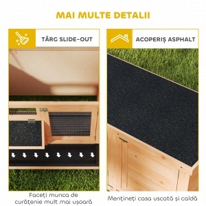 Cușcă pentru Iepuri din Lemn de Exterior cu Acoperiș din Asfalt, Căsuță cu Uși, Tăvi Detașabile și Hrănitoare, 112x50x54 cm, Galben - Img 7