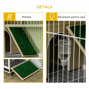 Cusca pentru iepuri mobilier cu roti, Cusca pentru iepurasi masa laterala cu tavita detasabila, acces prin partea superioara, 78 x 52.5 x 76.5 cm, stejar - Img 8