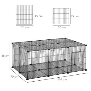 Cușcă pentru Iepuri și Animale Mici cu 22 Panouri Modulare din Metal cu Ușă, 105x70x45 cm, Negru - Img 3