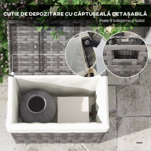 Cutie De Depozitare In Aer Liber Cu Captuseala, Cutie De Rachita Din Ratan PE Pentru Interior, Exterior, Gri - Img 6