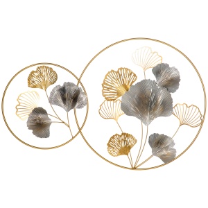 Decoratiune de perete 3D frunze de ginkgo aurii, pictata manual - Img 1