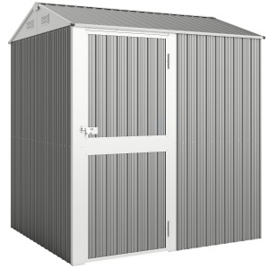 Depozit de Grădină Înalt de 3.51m² din Oțel Galvanizat cu Guri de Ventilație, Căsuță de Grădină cu Ușă Blocabilă, Acoperiș Înclinat, Mănuși, Depozit pentru Unelte, 209x177x236 cm, Argintiu Gri - Img 1