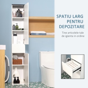 Dulap Baie 180 cm – Alb, Cu Sertar & Rafturi Reglabile - Img 4