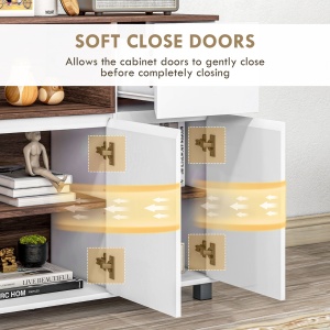 Dulap de Bucatarie Bufet Modern din Lemn cu Dulapuri Sertar Compartiment Deschis Dulap Multifunctional pentru Bucatarie si Sufragerie depozitare laterala toaleta acasa birou hol prosop manere dus colt baza inalta vopsit rezistent la apa - Img 6
