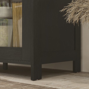 Dulap de Bucătărie cu 9 Rafturi Reglabile, cu Uși de Sticlă și Bază Înălțată din Lemn, 76x36x160 cm, Negru - Img 9