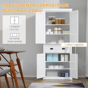 Dulap de bucatarie cu dulap superior si inferior si sertar central din MDF, placi aglomerate si metal, 76x40,5x184cm, alb - Img 4