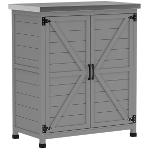 Dulap de grădină cu suprafață de lucru, dulap unelte exterior, lemn masiv și oțel, 79L x 43l x 92Î cm, gri - Img 7