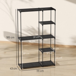 Dulap de Haine Portabil cu 2 Bare și 6 Rafturi, Dulap din Material Textil Non-Țesut, Plastic și Oțel, 111x43x185 cm, Negru - Img 3