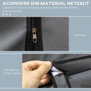 Dulap din Material Textil cu Bază Înălțată, 8 Rafturi și 2 Bare, 125x43x162.5 cm, Gri Închis - Img 5