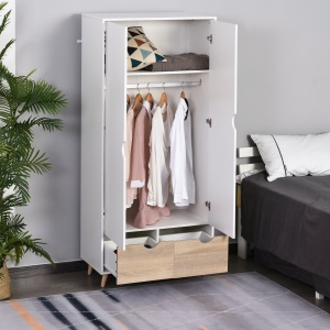 Dulap Elegant 2 Sertare & Raft pentru Haine – Alb - Img 2