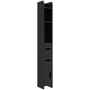 Dulap Înalt de Baie cu Rafturi și Dulapuri, Mobilier Baie Înalt Spațiu de Depozitare, din Lemn, 15x17x120 cm, Negru - Img 1