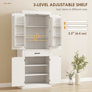 Dulap Înalt pentru Bucătărie 183.5 cm, Dulap de Bucătărie cu 6 Rafturi pe Uși, 4 Uși Rabatabile și Sertar, Dulap Rustic cu Rafturi Reglabile, pentru Cameră de Zi, Bucătărie, Alb - Img 6