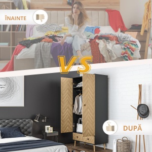 Dulap Lemn Gri inchis – 2 Usi, Compartimente si Sertare - Img 4