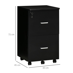 Dulap mobil arhiva cu 2 sertare, cu blocare, dulap de birou din lemn cu roti de blocare pentru A4, Letter, negru - Img 3