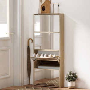 Dulap pentru Încălțăminte Slim cu 4 Uși și Oglindă 63x17x146 cm Culoare Lemn - Img 2