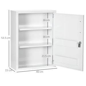 Dulap pentru Medicamente cu 3 Polițe cu Încuietoare și 2 Chei de Siguranță, Dulap din Oțel pentru Medicamente, 40x15x53,5 cm, Alb - Img 3