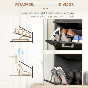 Dulap pentru Pantofi cu 2 Sertare pentru 10 Perechi de Pantofi, Mobilier cu Raft Reglabil, 54x24x82,5 cm, Negru - Img 6