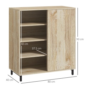 Dulap pentru Pantofi pe 4 Niveluri din PAL și Oțel cu Ușă Glisantă și Rafturi Reglabile, 80x40x93 cm, Lemn Natural - Img 3
