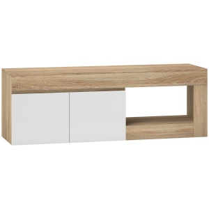 Dulap pentru TV de 60" cu Dulăpior, 2 Uși și Raft Deschis, Mobilier TV din Lemn, 140x40x48 cm, Lemn Natural - Img 1
