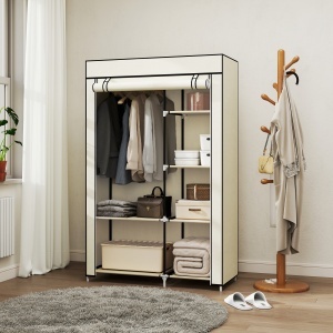 Dulap portabil din otel, netesut si PP cu 6 rafturi deschise, 1 cuier si usa cu balamale, 103x43x162,5 cm, gri - Img 2