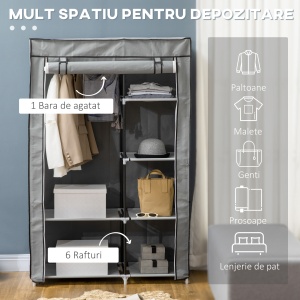 Dulap portabil din otel, PP cu 6 rafturi deschise, 1 cuier si usa cu balamale, 103x43x162,5 cm, gri - Img 4