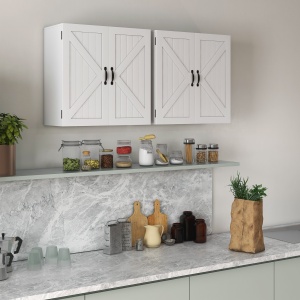 Dulap Rustic de Perete pentru Baie, cu Uși în Stil X și Raft Reglabil, Depozitare pentru Baie, Bucătărie sau Hol, Rezistent la Apă,60x30x60 cm - Img 8