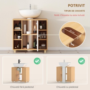 Dulap Sub Chiuvetă cu 2 Uși cu Închidere Lentă și 6 Rafturi Lemn natural - Img 4
