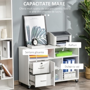 Dulap Suport Imprimanta – Alb cu Sertare, Roti & Depozitare - Img 4