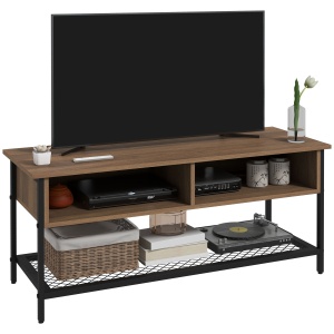 Dulap SuportTV pana la 48" in Stil Industrial, Mobiler Jos cu Rafturi din Lemn si Otel, 110x40x48cm, Maro si Negru - Img 1