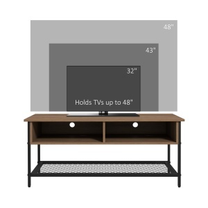 Dulap SuportTV pana la 48" in Stil Industrial, Mobiler Jos cu Rafturi din Lemn si Otel, 110x40x48cm, Maro si Negru - Img 6